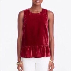 J. Crew Women's Size 4 Sleeveless Crushed
Velvet Red Holiday Top Peplum